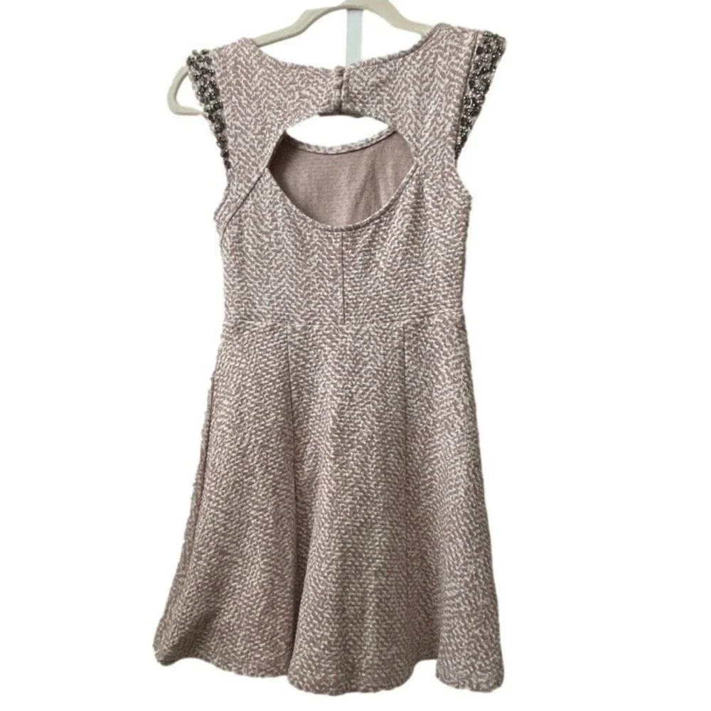 Free People Embellished Skater Mini Dress Size XS Purple White Jeweled‎ Knit